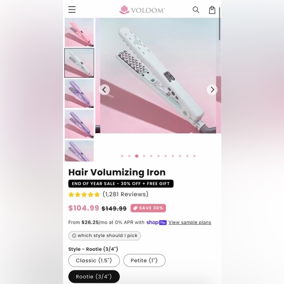 Voloom 2.0 Hair Volumizing Iron Rootie 3/4" Mint Green - Picture 3 of 3